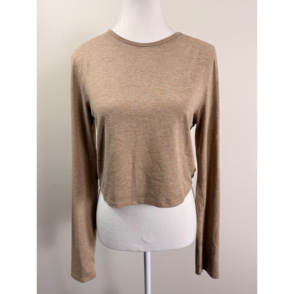 Girlfriend Collective Tan Heathered Long Sleeve Crop Top Athletic Shirt Medium